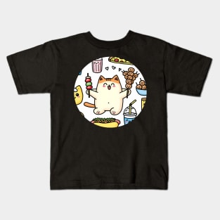 Funny Cat in Love with Fast Food Kids T-Shirt